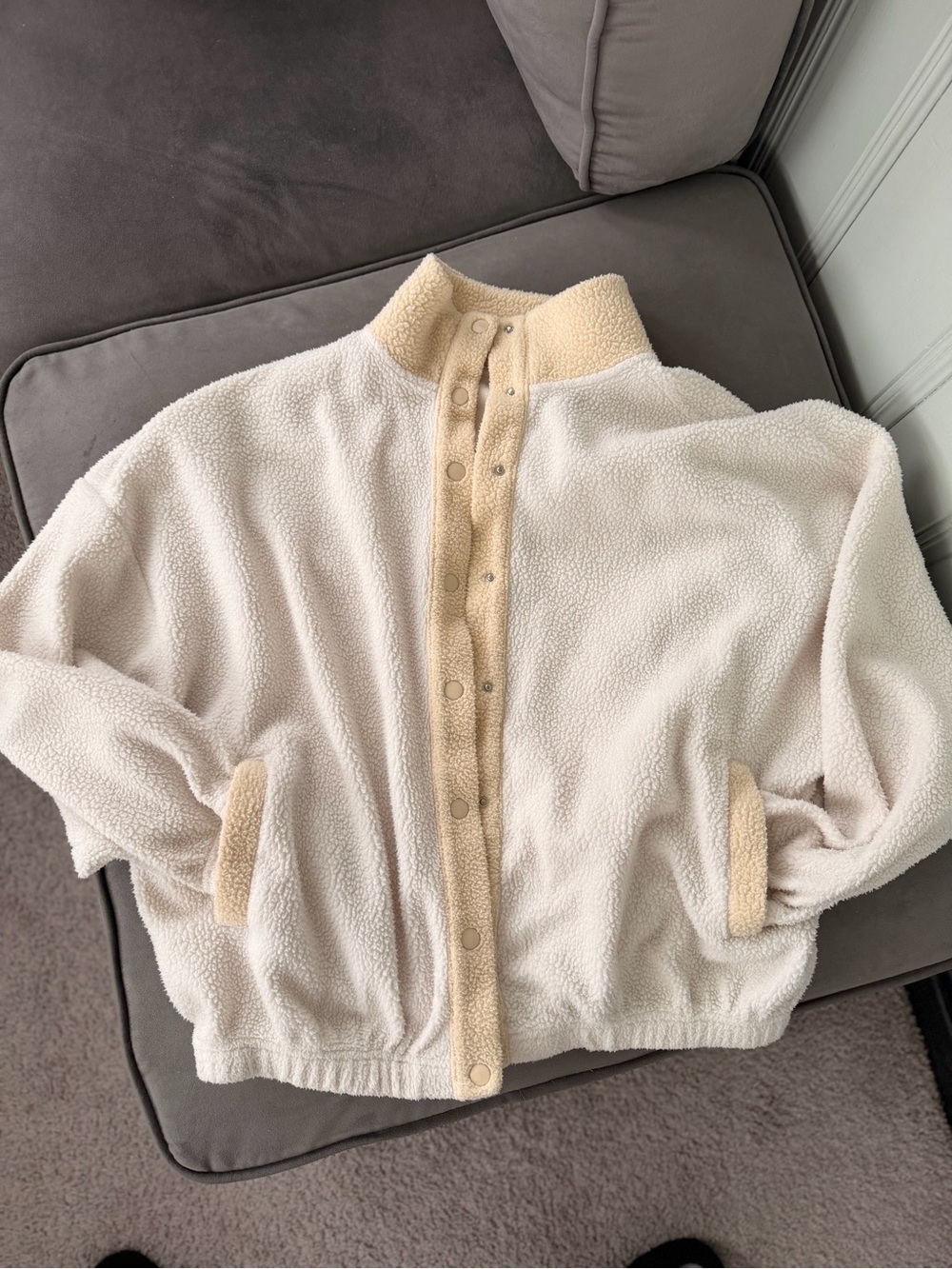 PacSun Cream Sherpa Jacket with Tan Trim